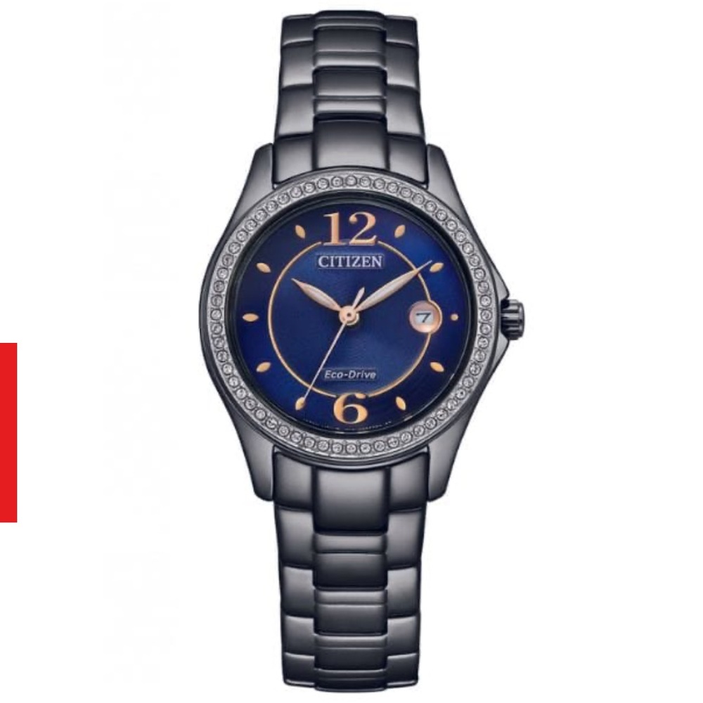 Citizen Women's Silver Bracelet Watch with Blue Dial and Gold Accents
